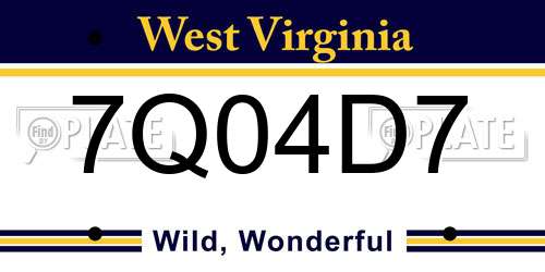 7Q04D7 West Virginia License Plate