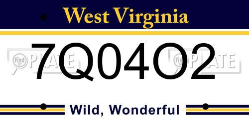 7Q04O2 West Virginia License Plate