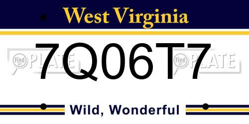 7Q06T7 West Virginia License Plate