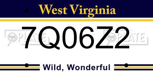 7Q06Z2 West Virginia License Plate