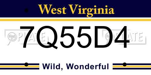 7Q55D4 West Virginia License Plate
