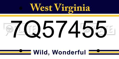 7Q57455 West Virginia License Plate