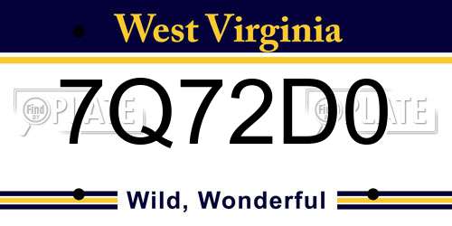 7Q72D0 West Virginia License Plate