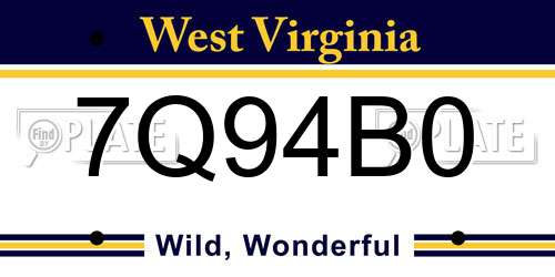 7Q94B0 West Virginia License Plate