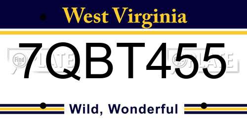 7QBT455 West Virginia License Plate