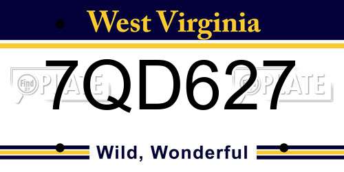 7QD627 West Virginia License Plate