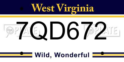 7QD672 West Virginia License Plate
