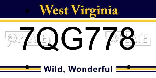 7QG778 West Virginia License Plate