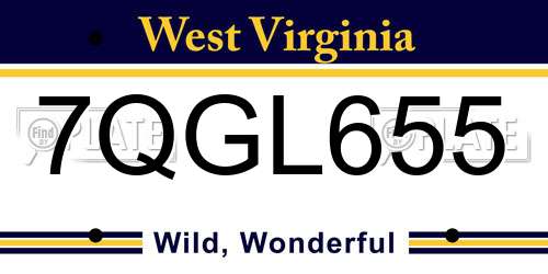 7QGL655 West Virginia License Plate