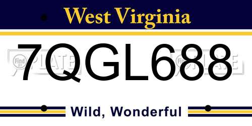7QGL688 West Virginia License Plate