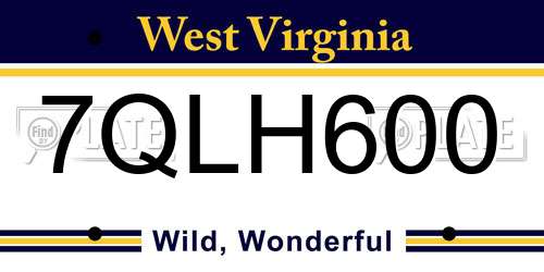 7QLH600 West Virginia License Plate