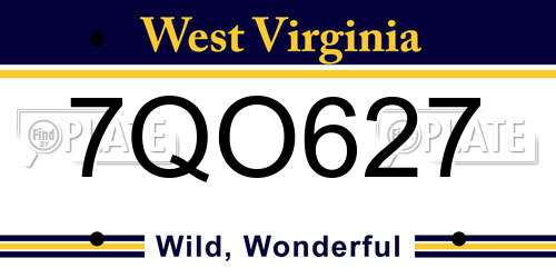 7QO627 West Virginia License Plate