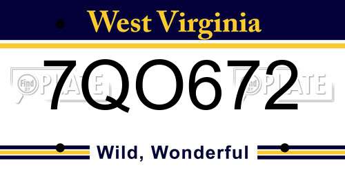 7QO672 West Virginia License Plate