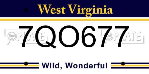 7QO677 West Virginia License Plate