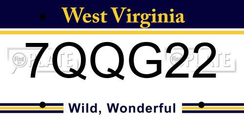 7QQG22 West Virginia License Plate