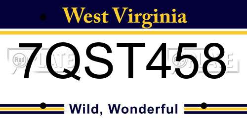7QST458 West Virginia License Plate