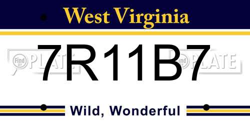7R11B7 West Virginia License Plate