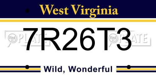 7R26T3 West Virginia License Plate
