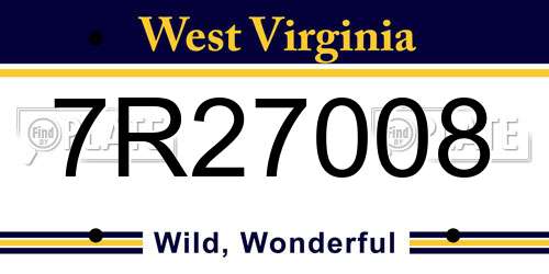 7R27008 West Virginia License Plate