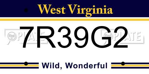 7R39G2 West Virginia License Plate