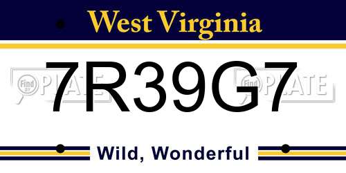 7R39G7 West Virginia License Plate
