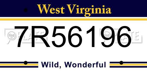7R56196 West Virginia License Plate