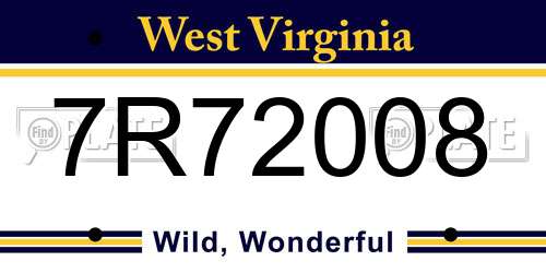7R72008 West Virginia License Plate