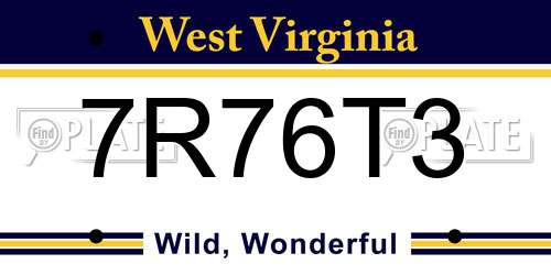 7R76T3 West Virginia License Plate
