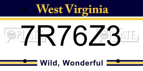 7R76Z3 West Virginia License Plate