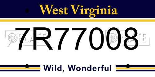 7R77008 West Virginia License Plate