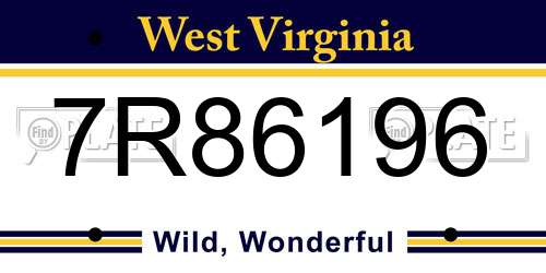 7R86196 West Virginia License Plate