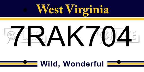 7RAK704 West Virginia License Plate
