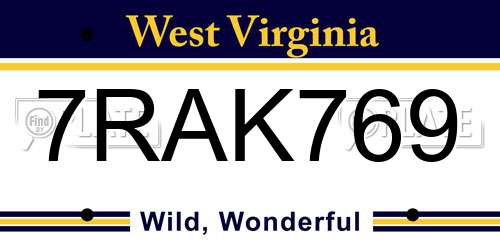 7RAK769 West Virginia License Plate
