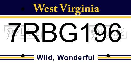 7RBG196 West Virginia License Plate