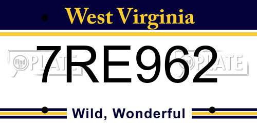 7RE962 West Virginia License Plate