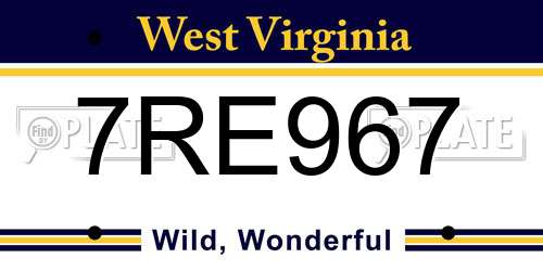 7RE967 West Virginia License Plate