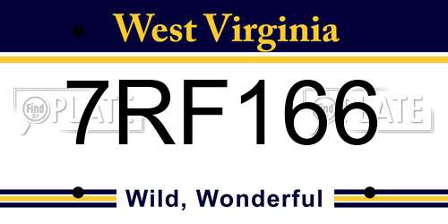 7RF166 West Virginia License Plate