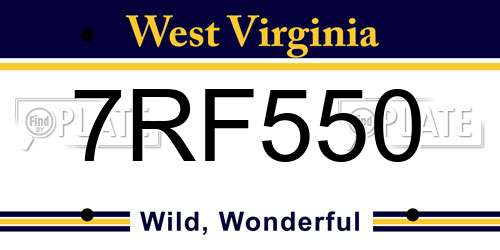 7RF550 West Virginia License Plate