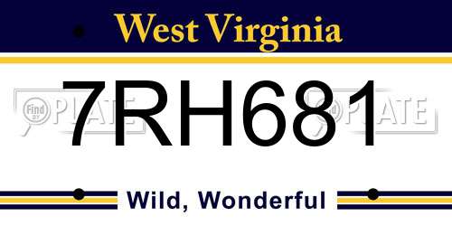 7RH681 West Virginia License Plate