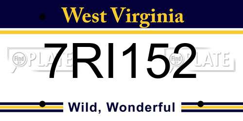 7RI152 West Virginia License Plate