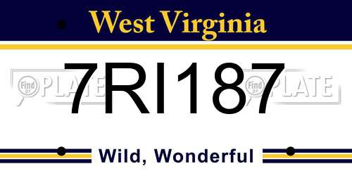 7RI187 West Virginia License Plate