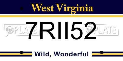 7RII52 West Virginia License Plate