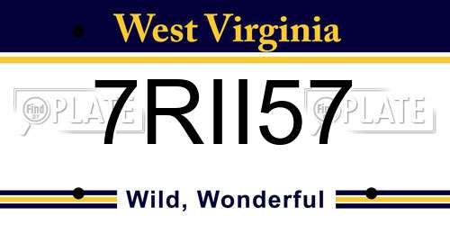 7RII57 West Virginia License Plate