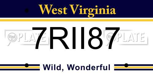 7RII87 West Virginia License Plate
