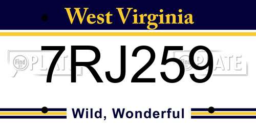 7RJ259 West Virginia License Plate