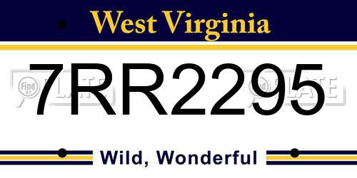 7RR2295 West Virginia License Plate