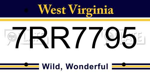 7RR7795 West Virginia License Plate