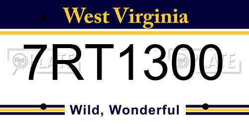 7RT1300 West Virginia License Plate