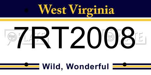 7RT2008 West Virginia License Plate