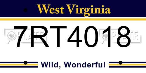 7RT4018 West Virginia License Plate
